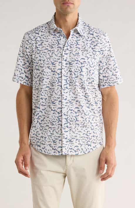 14th & Union Print Short Sleeve Stretch Poplin Button-Up Shirt