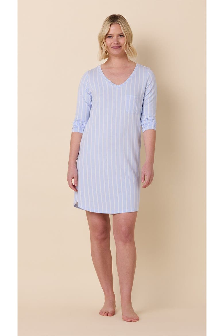 Pima Knit Long-Sleeved Sleep Shirt, Main, color, Heritage Stripe Blue