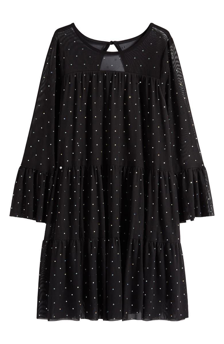 Ava & Yelly Kids' Rhinestone Long Sleeve Tulle Trapeze Dress, Alternate, color,