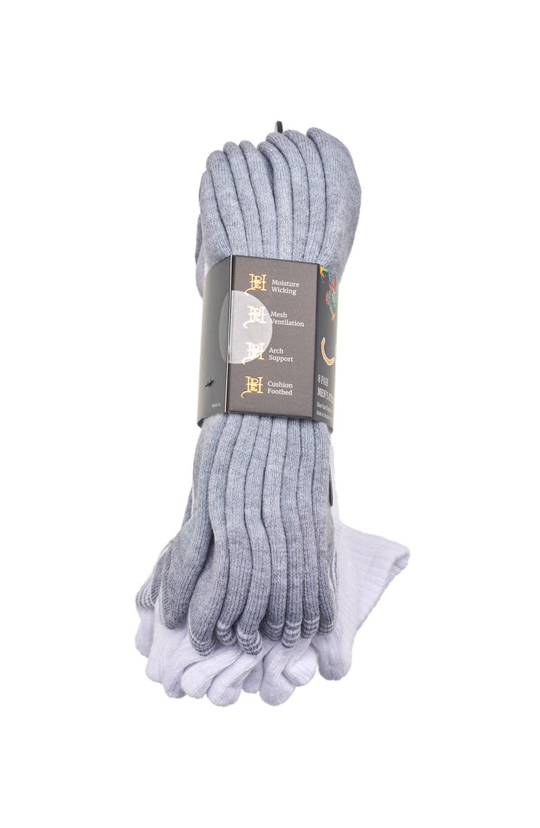 Ed Hardy Athletic Logo Half Cushion Quarter Sock 8-Pack, Alternate, color, White