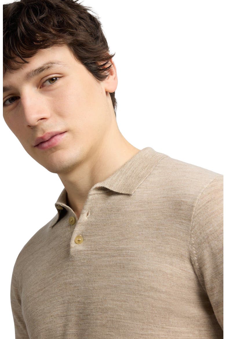 Long Sleeve Extra Fine Merino Wool Polo, Alternate, color, Melange Walnut