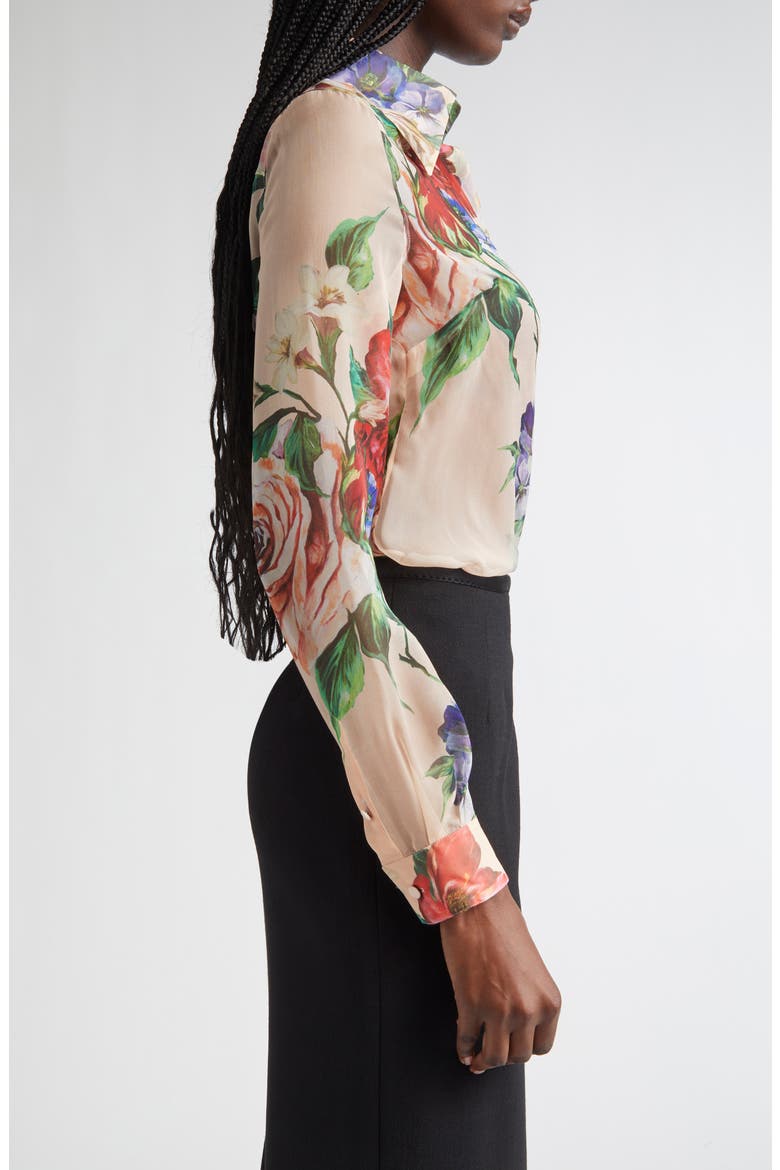 Floral Print Silk Chiffon Button-Up Shirt, Alternate, color, BEIGE PRINT FLORAL