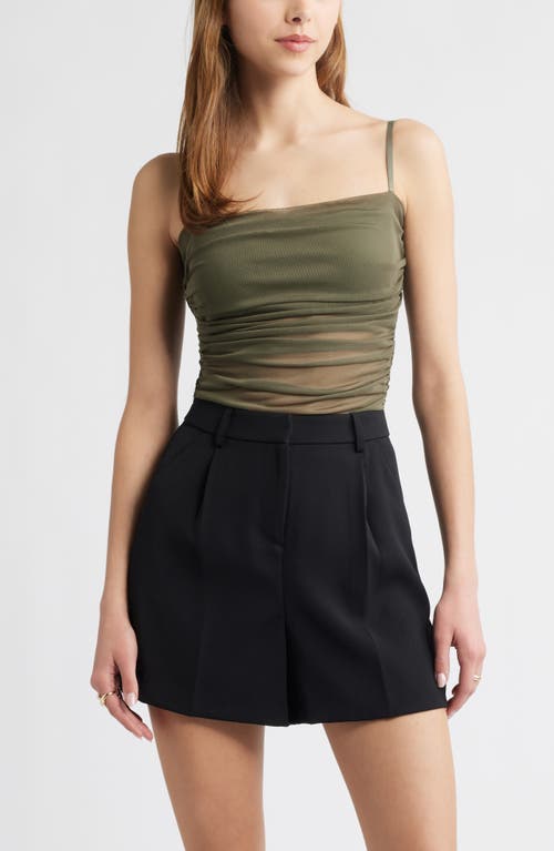 Open Edit Ruched Mesh Camisole In Olive Sarma