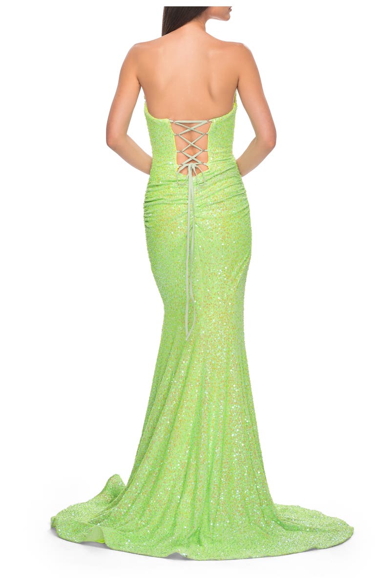 La Femme Strapless Sweetheart Mermaid Sequin Prom Gown, Alternate, color, Neon Green