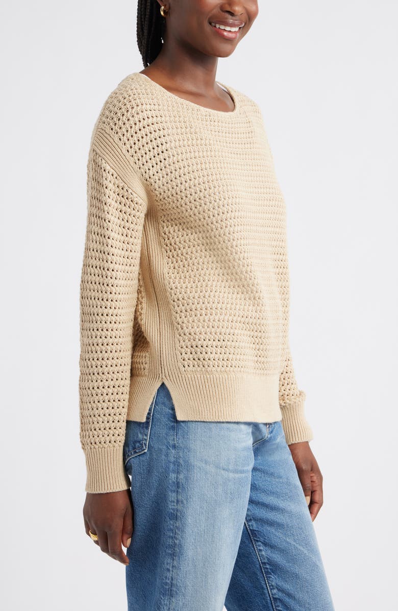Caslon<sup>®</sup> Open Stitch Cotton Blend Sweater, Alternate, color, Tan Shore