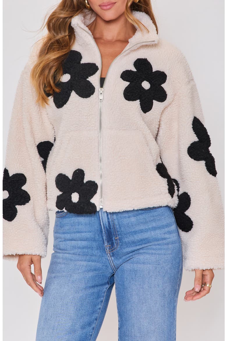 Mountain Escape Faux Shearling Zip Jacket, Main, color, CREAM/ BLACK