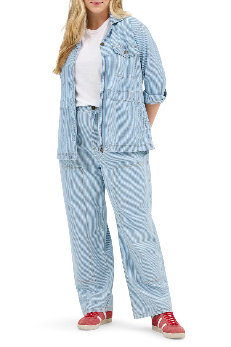 Military Oversize Stripe Cotton Denim Jacket, Alternate, color, MID RAILROAD