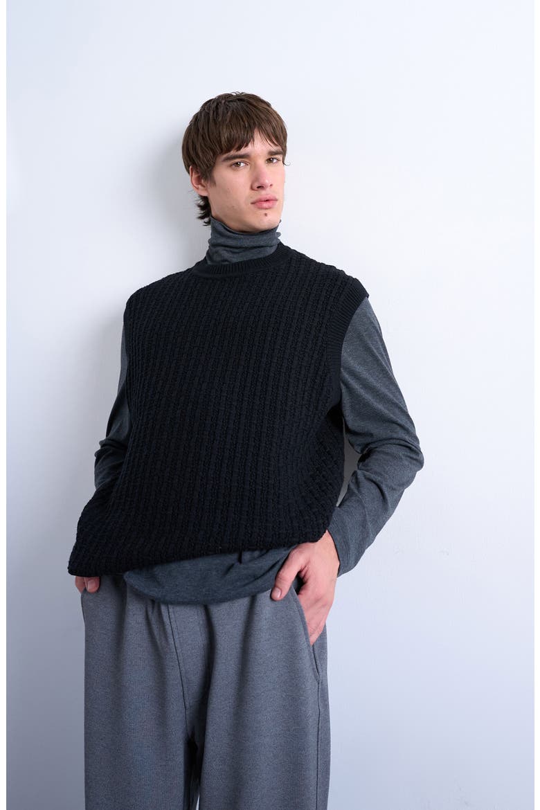 Cable Stitch Sweater Vest, Alternate, color, BLACK