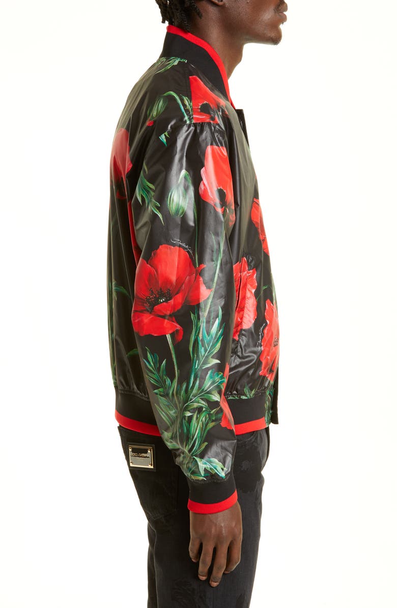 Dolce&Gabbana Men's Floral Faux Leather Bomber Jacket, Alternate, color, 