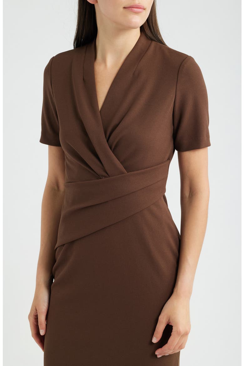Pleated Scuba Crepe Dress, Alternate, color, MOLASSES