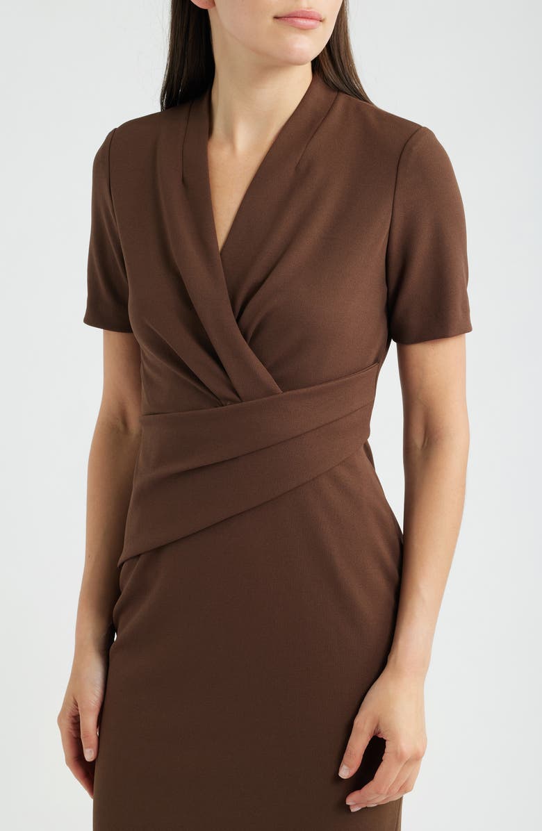 Anne Klein Pleated Scuba Crepe Dress, Alternate, color, Molasses