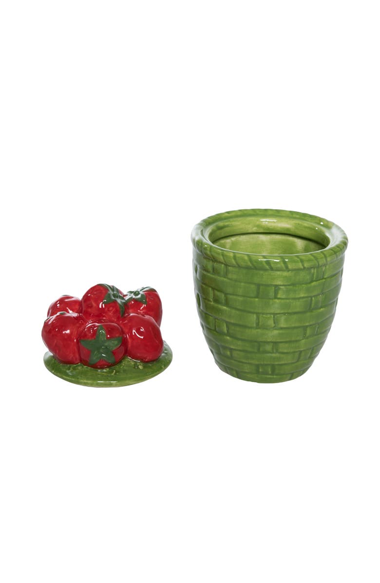 Transpac Dolomite Strawberries in Basket Jar with Lid Multicolored for Spring Home Decor, Alternate, color, Multicolored