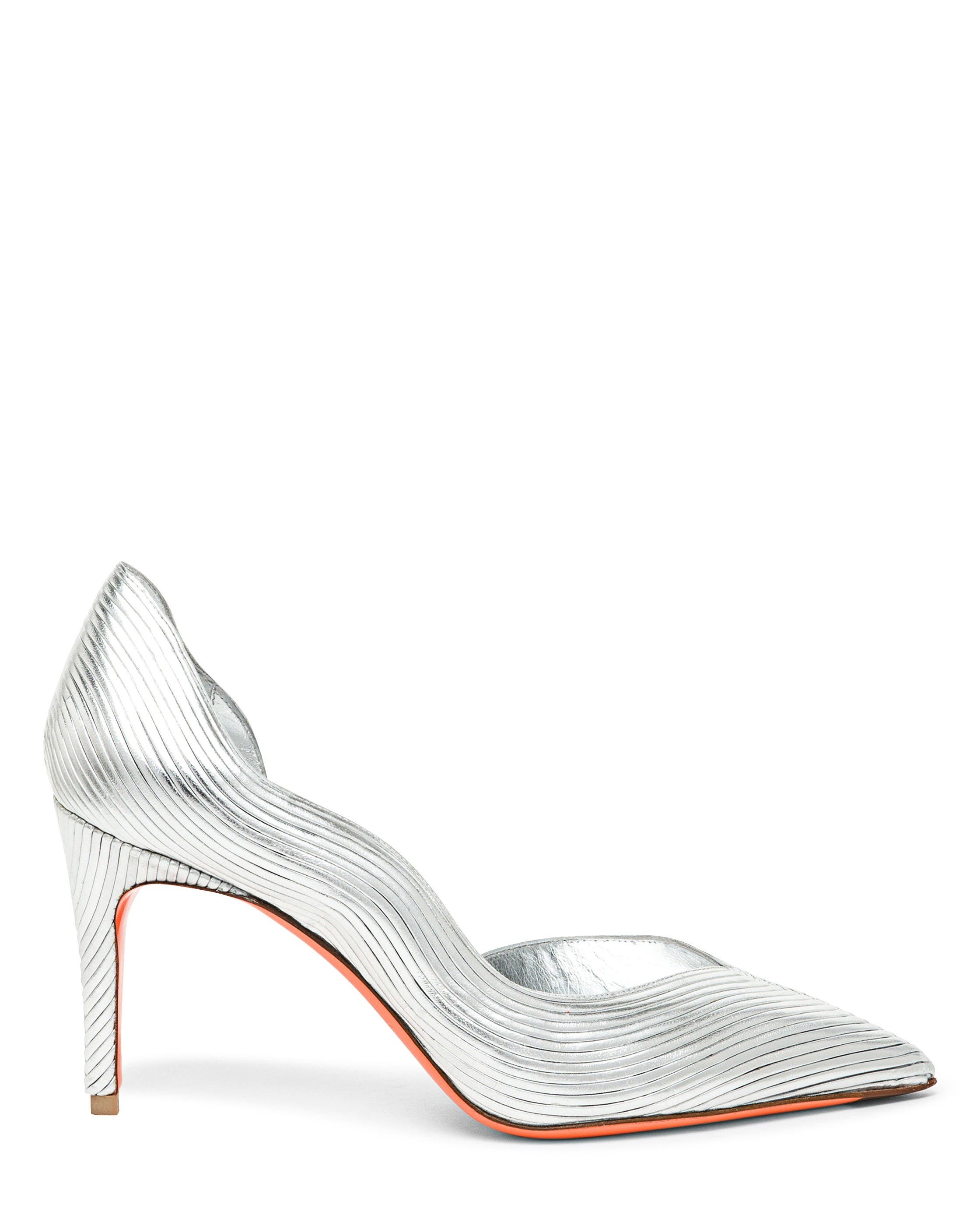 Santoni Women's leather high-heel pump, Alternate, color, Silver