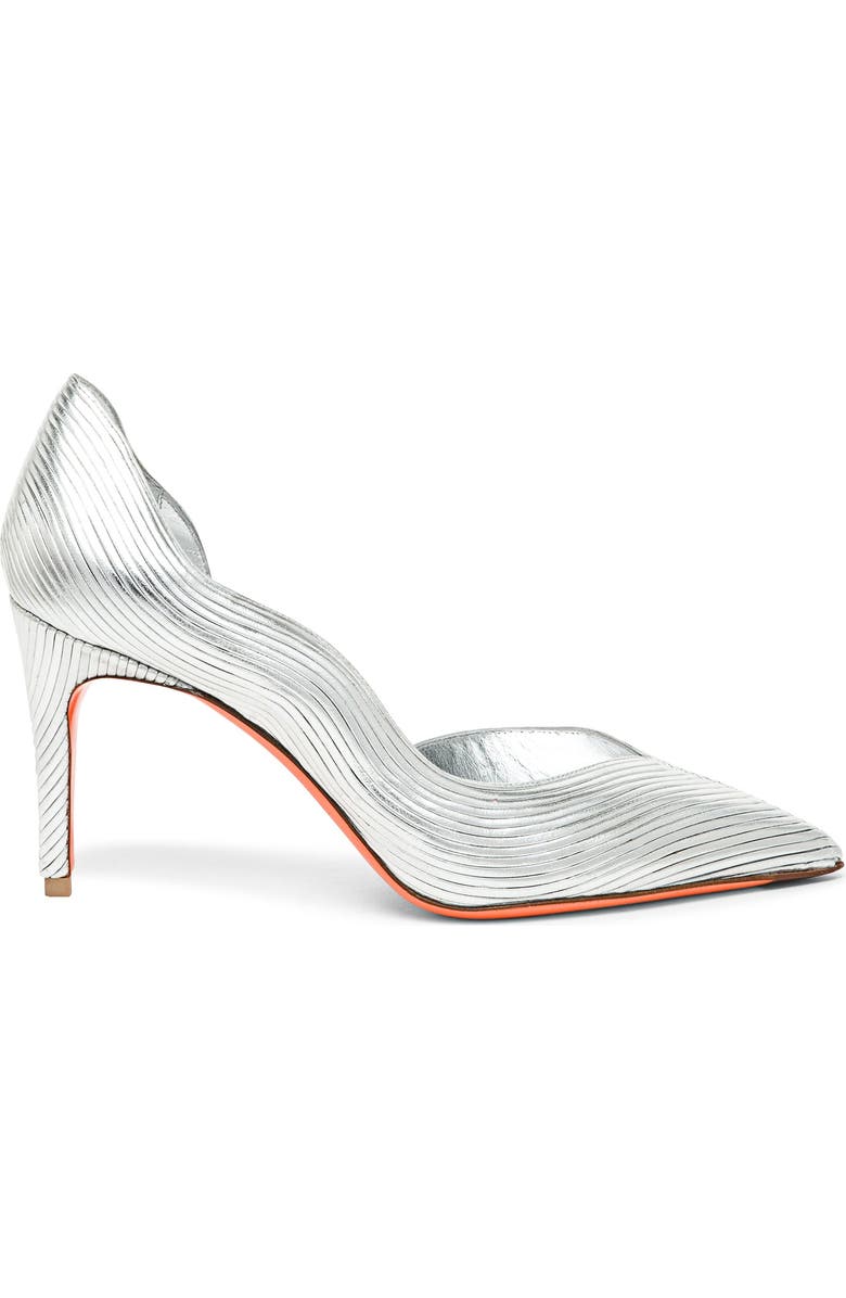 Santoni Women's leather high-heel pump, Alternate, color, Silver