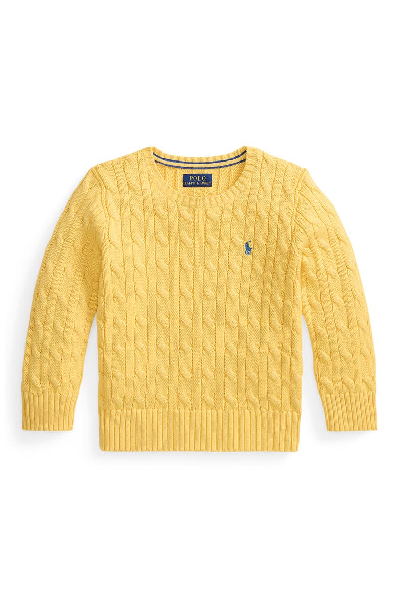Kids' Cotton Cable Knit Crewneck Sweater, Main, color, BEACH YELLOW