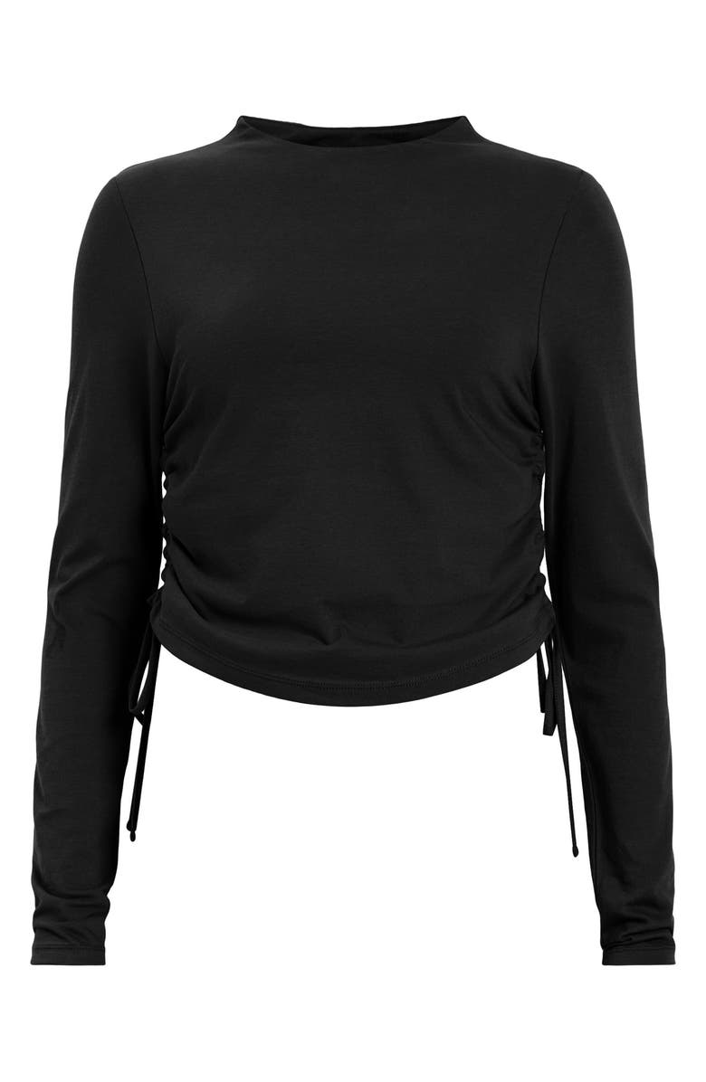 AllSaints Beta Ruched Funnel Neck Crop Top, Alternate, color, Jet Black