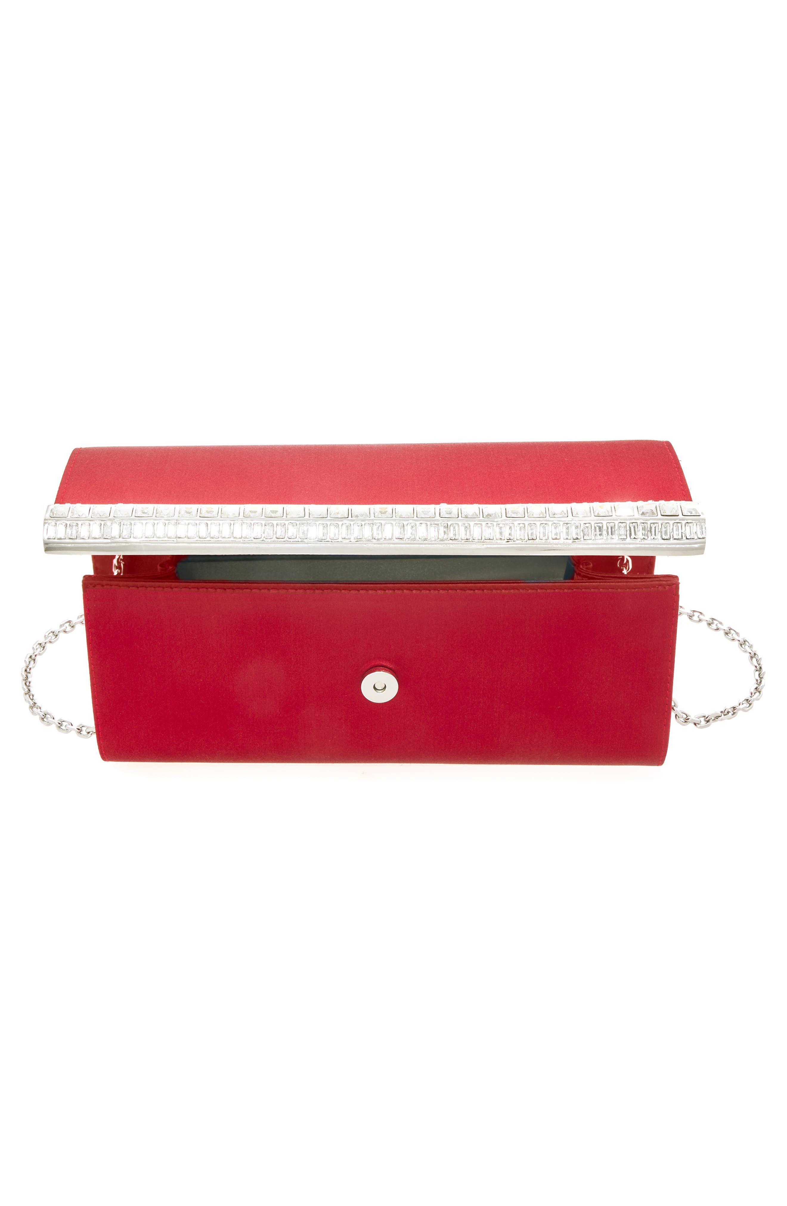 Perry Crystal Bar Satin Clutch, Alternate, color, SILVER CRIMSON