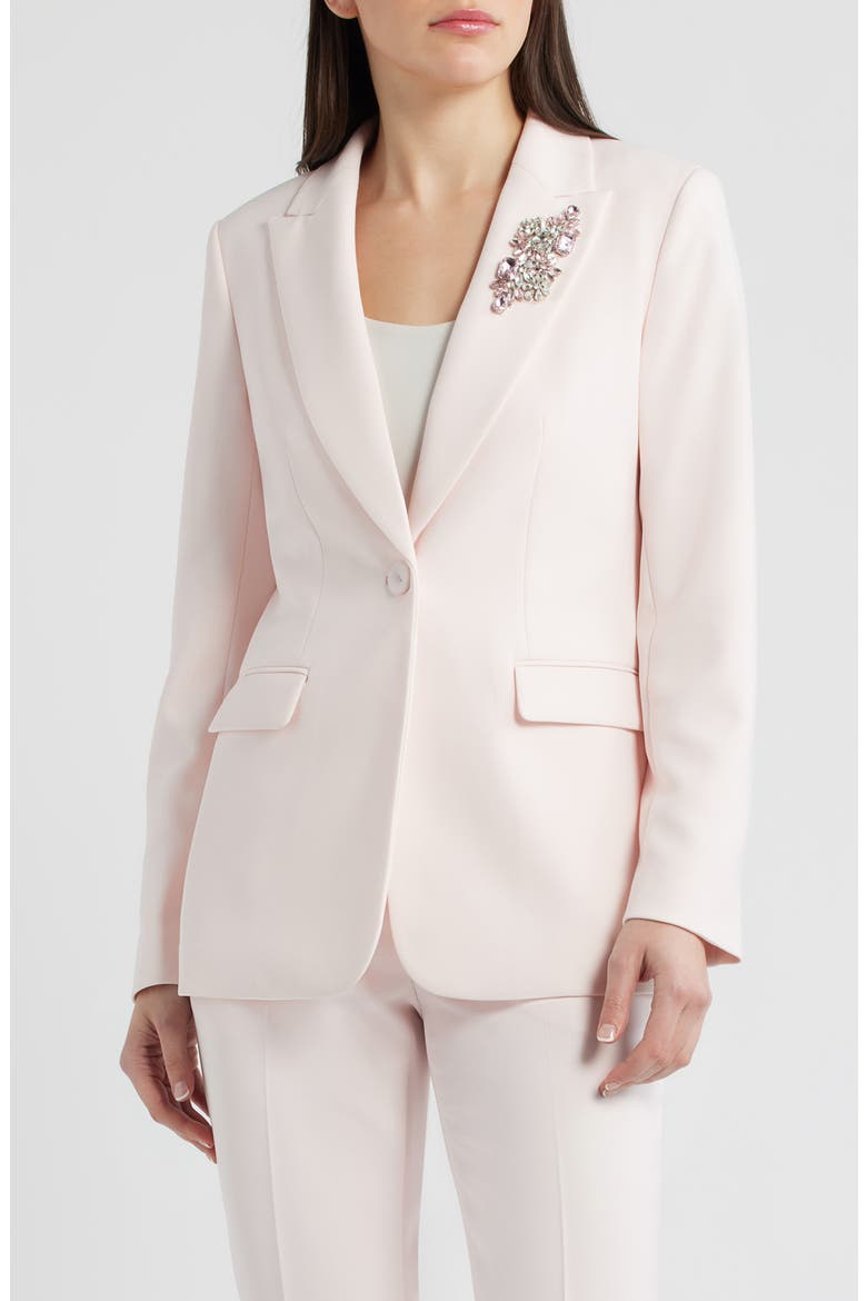Crystal Brooch One Button Blazer, Main, color, SOFT BLOSSOM