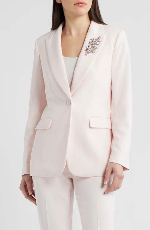 Crystal Brooch One Button Blazer