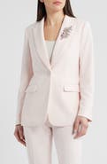Anne Klein Crystal Brooch One Button Blazer