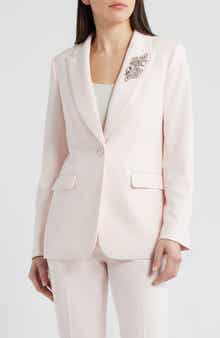 Anne Klein Crystal Brooch One Button Blazer