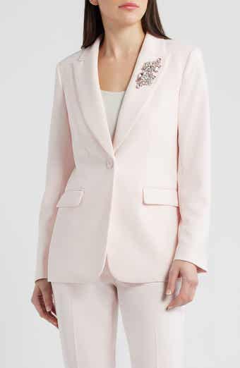 Anne Klein Crystal Brooch One Button Blazer