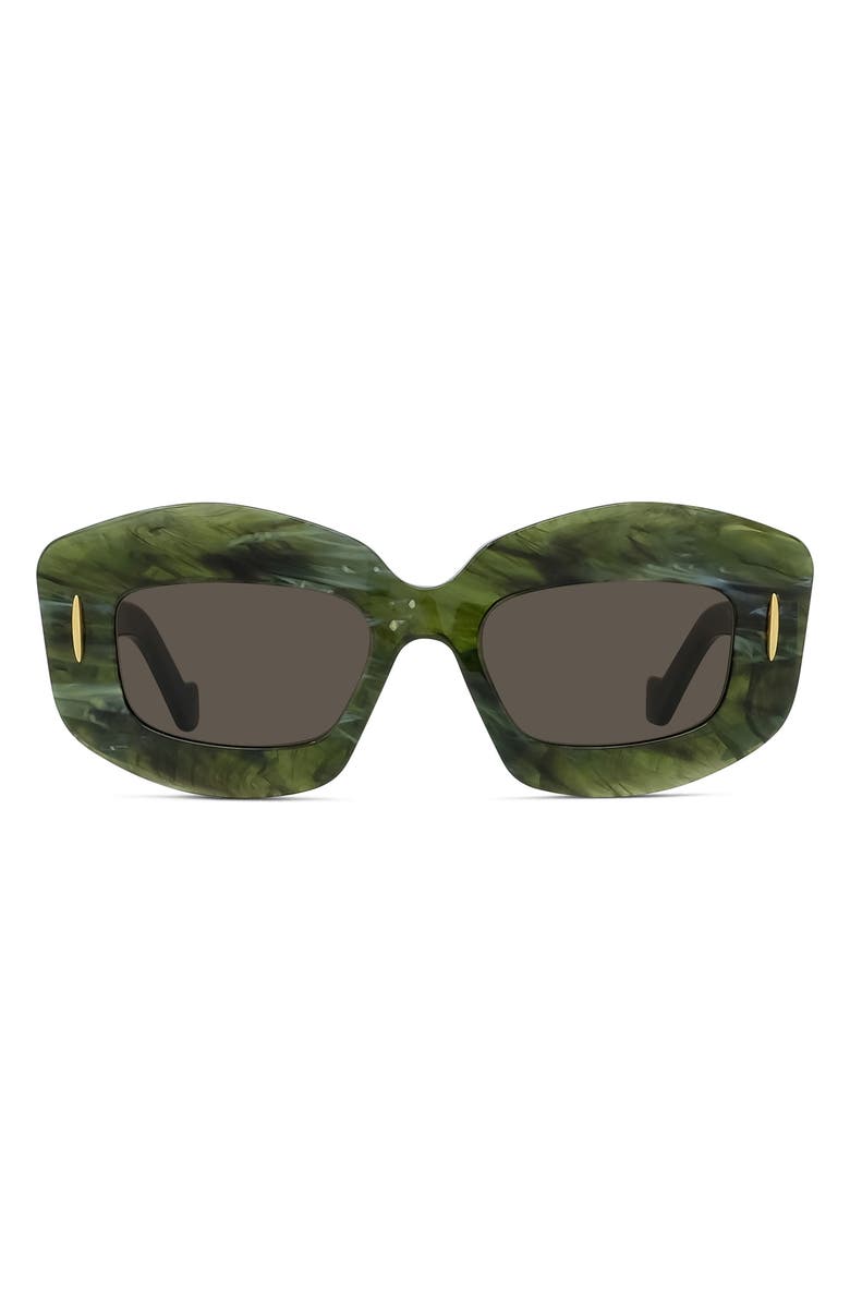 Loewe Silver Screen 49mm Rectangular Sunglasses, Main, color, Shiny Green Marble