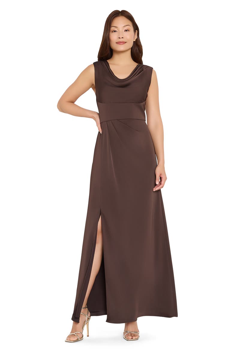 Cowl Neck Sleeveless Satin Gown, Alternate, color, CHOCOLATE