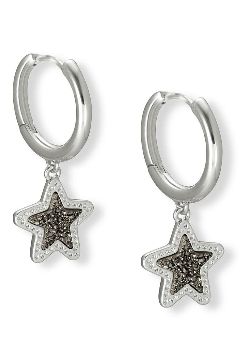 Jae Star Huggie Hoop Earrings, Main, color, RHODIUM PLATINUM