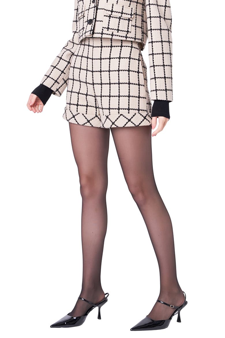 Plaid Cuffed Shorts, Alternate, color, BEIGE/ BLACK