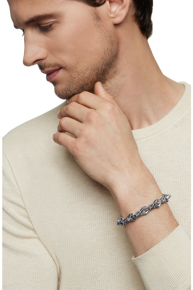 Men's Faceted Link Bracelet with Pavé Black Diamonds, Alternate, color, STERLING SILVER