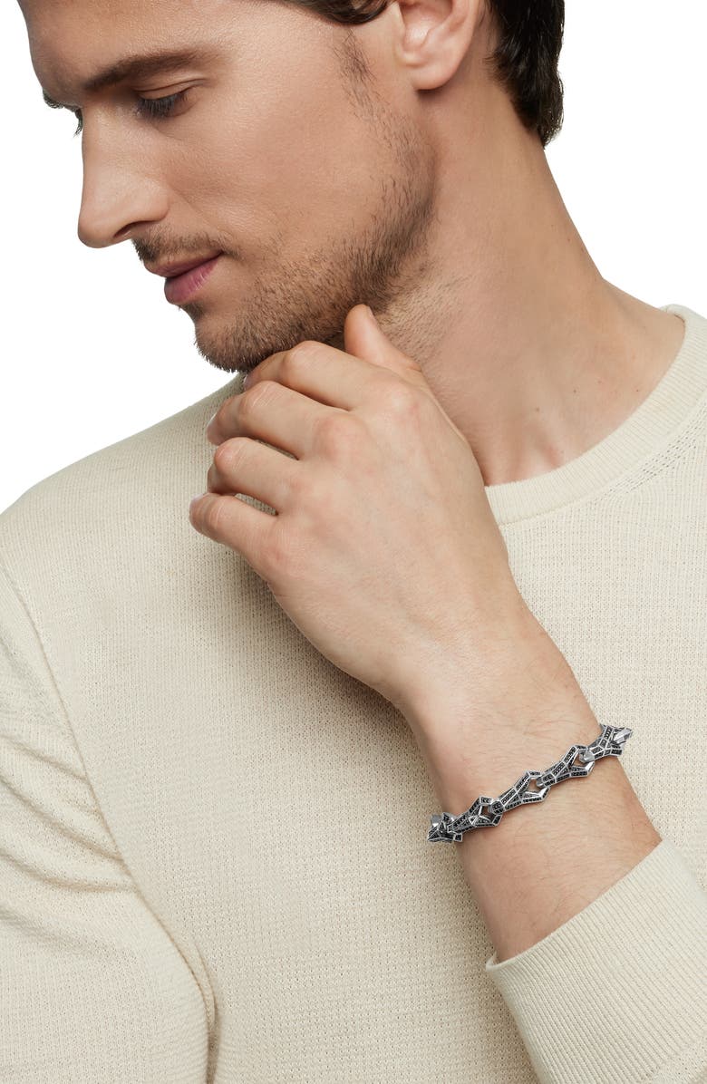 David Yurman Men's Faceted Link Bracelet with Pavé Black Diamonds, Alternate, color, Sterling Silver