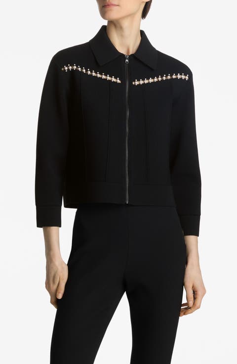 Embellished Zip Front Milano Knit Jacket
