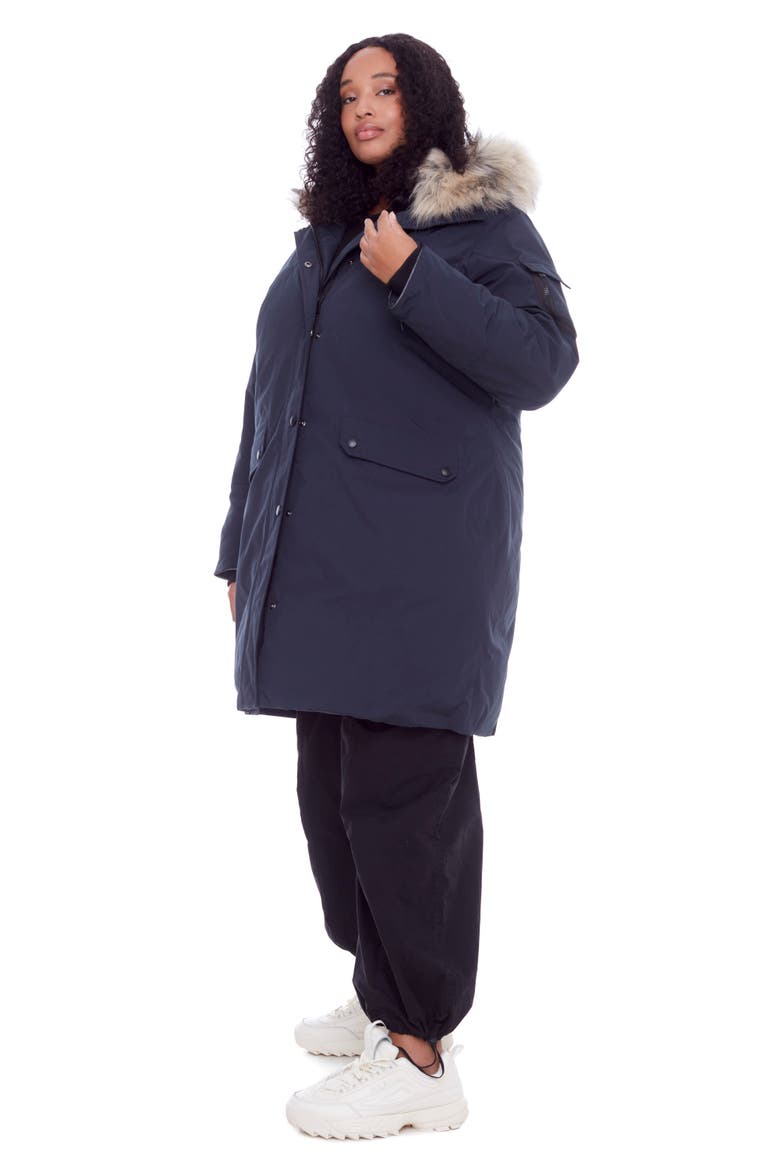 Laurentian Plus Size - Vegan Down Long Winter Parka with Faux Fur Hood, Alternate, color, NAVY