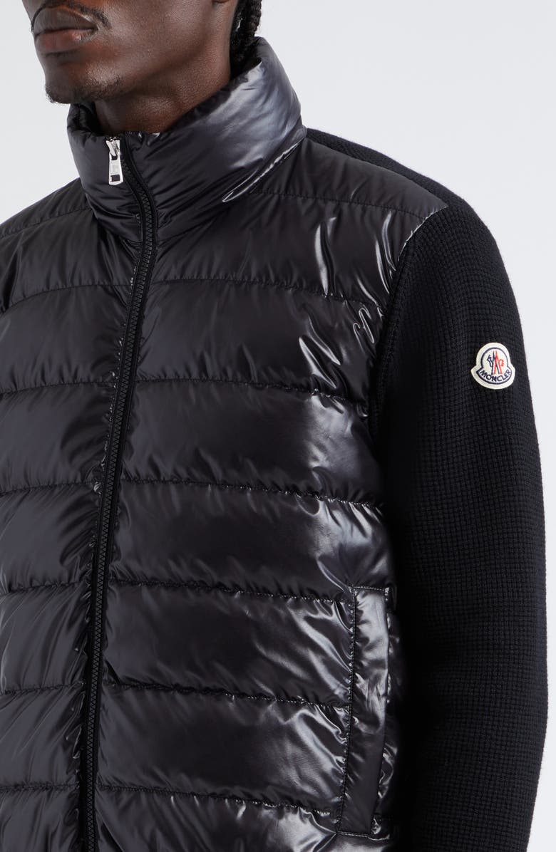 Moncler Quilted Mixed Media Down & Wool Cardigan, Alternate, color, 
