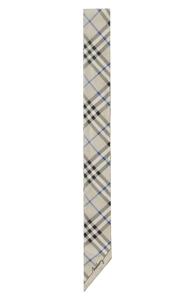 Burberry Check Silk Skinny Scarf, Alternate, color, Pewter/ Skylark