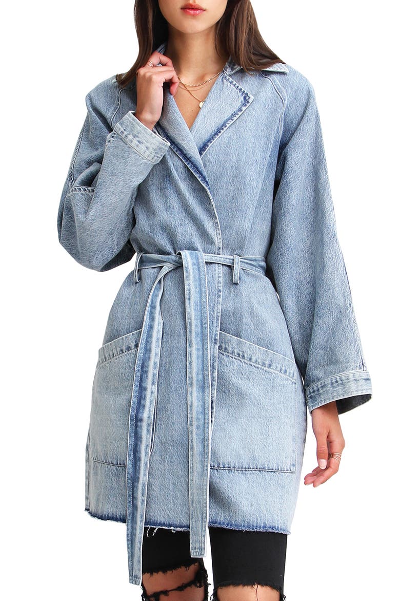 Relaxed Boyfriend Trench Denim Jacket, Main, color, INDIGO