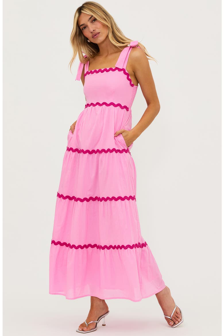 Rickrack Trim Tiered Cover-Up Maxi Dress, Alternate, color, SWEET BERRY