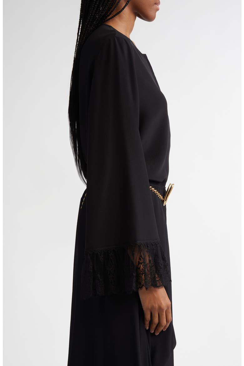 Lace Cuff Silk Crêpe de Chine Shirt, Alternate, color, BLACK