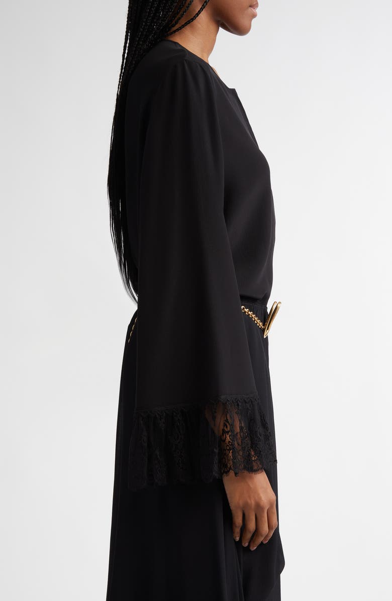 Chloé Lace Cuff Silk Crêpe de Chine Shirt, Alternate, color, Black