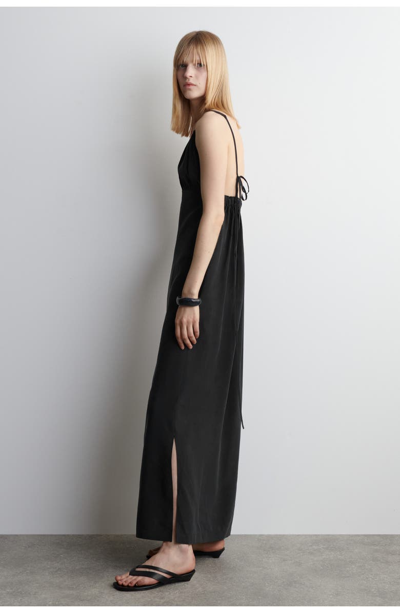 COS Gathered V-Neck Maxi Dress, Alternate, color, Washed Black
