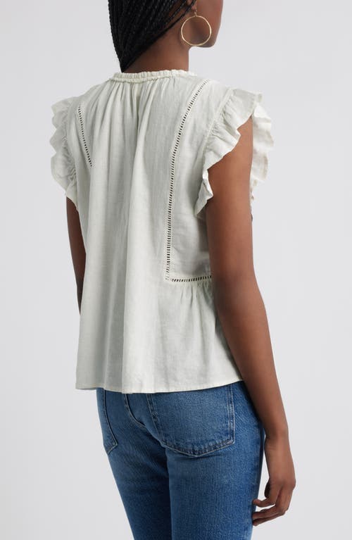 Treasure & Bond Ruffle Sleeve Linen Blend Top In White