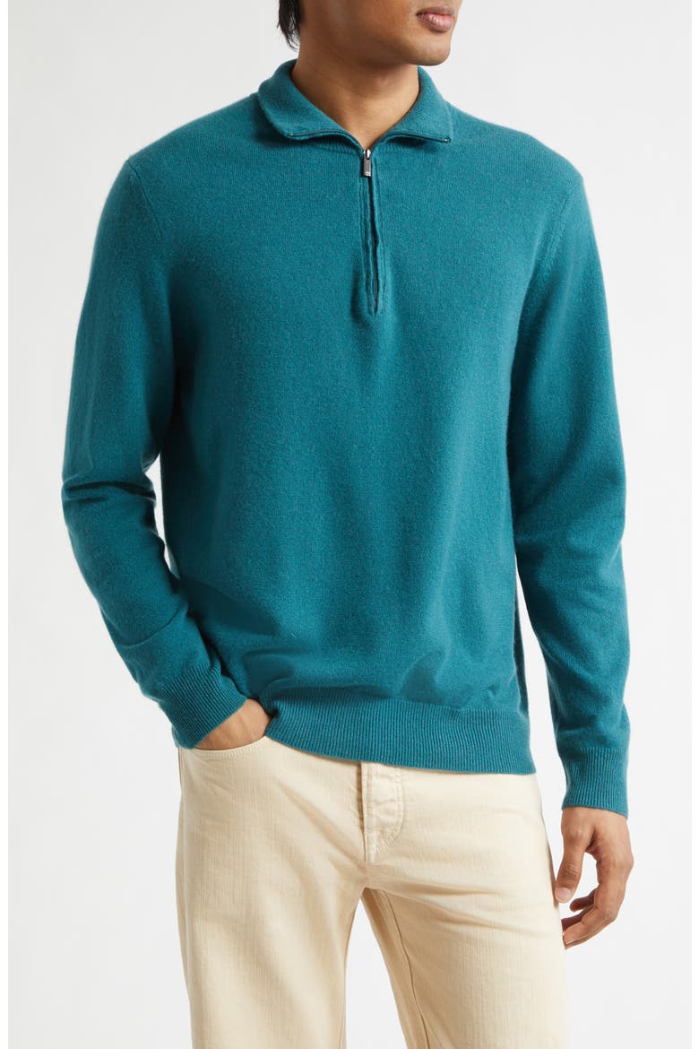 Half Zip Cashmere Sweater, Main, color, DARK TEAL