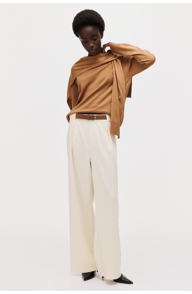 H&M Belted ponte pants, Main, color, Cream
