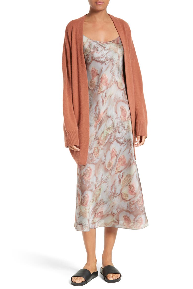 Watercolor Print Silk Slipdress, Alternate, color, FIG