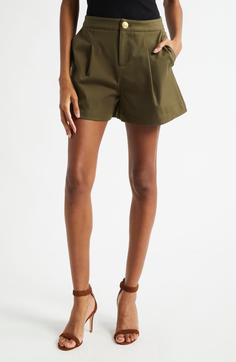 L'AGENCE Saige Pleated Safari Shorts, Main, color, Ivy Green