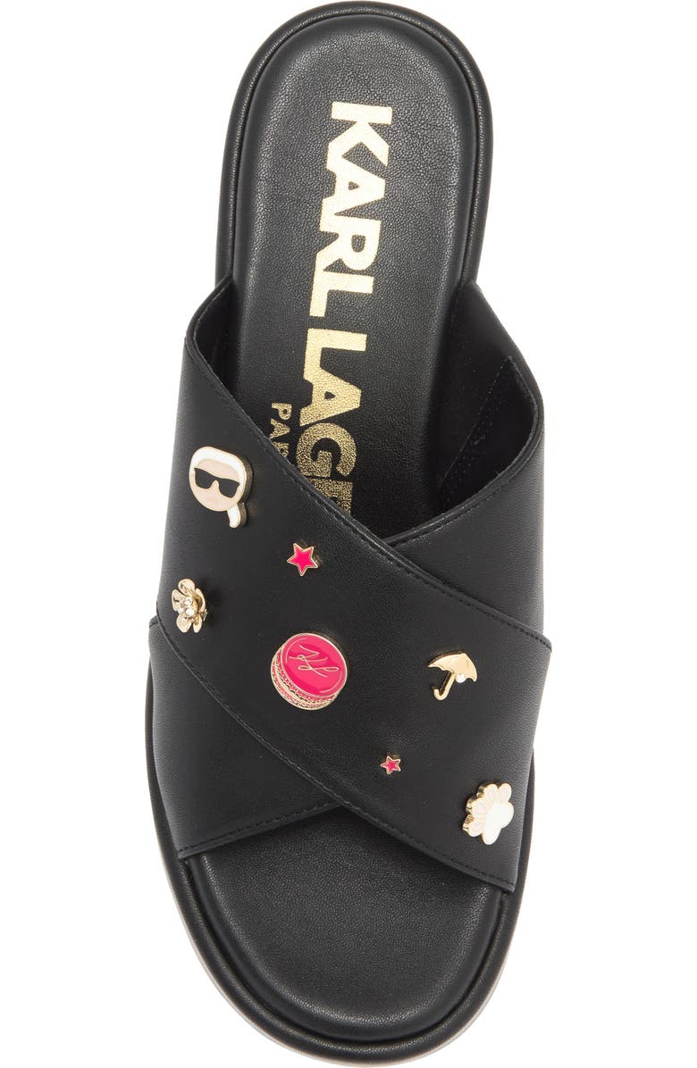 KARL LAGERFELD PARIS Caleigh Macaron Crisscross Wedge Sandal, Alternate, color, Black