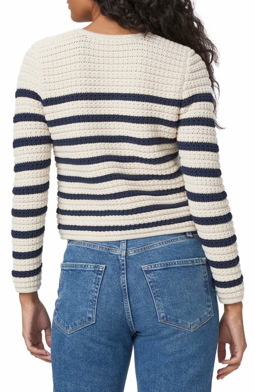 Paige Oberon Stripe Cotton Blend Cardigan In Ivory/dark Ink Blue