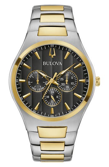 Bulova Two-tone Bracelet Strap Multifunction Watch, 42mm In Gray