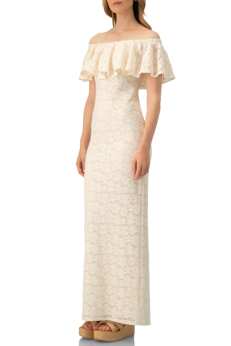 Lace Long Bardot Neckline Dress, Alternate, color, Ivory
